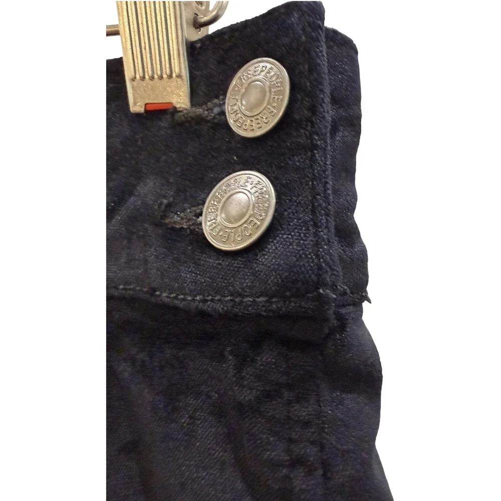 Free People Black Velvet Mini Skirt Size 31 O-Ring Back Zip Double‎ Button Side